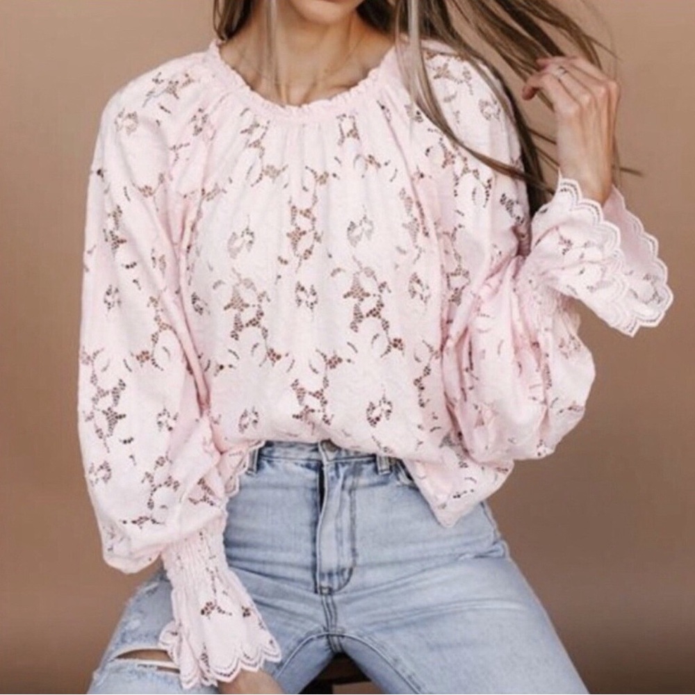 Free People Olivia Balloon Sleeve Lace Blouse Size small $98